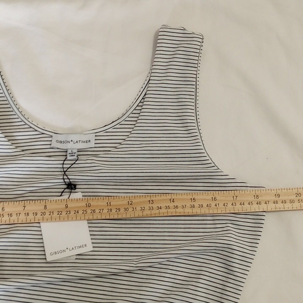 Gibson Latimer Womens Midi Dress Sz L Black & White Striped Scoop Neck Ruched - Picture 8 of 10